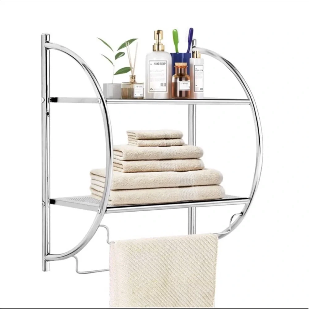 Wall Mount 2 Tier Bathroom Shelf Rustproof Chrome